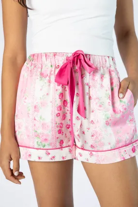 Don't Wake Me Up Pink Multi Floral Satin Pajama Shorts,Women Pants