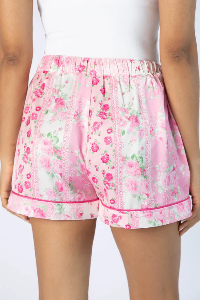 Don't Wake Me Up Pink Multi Floral Satin Pajama Shorts,Women Pants