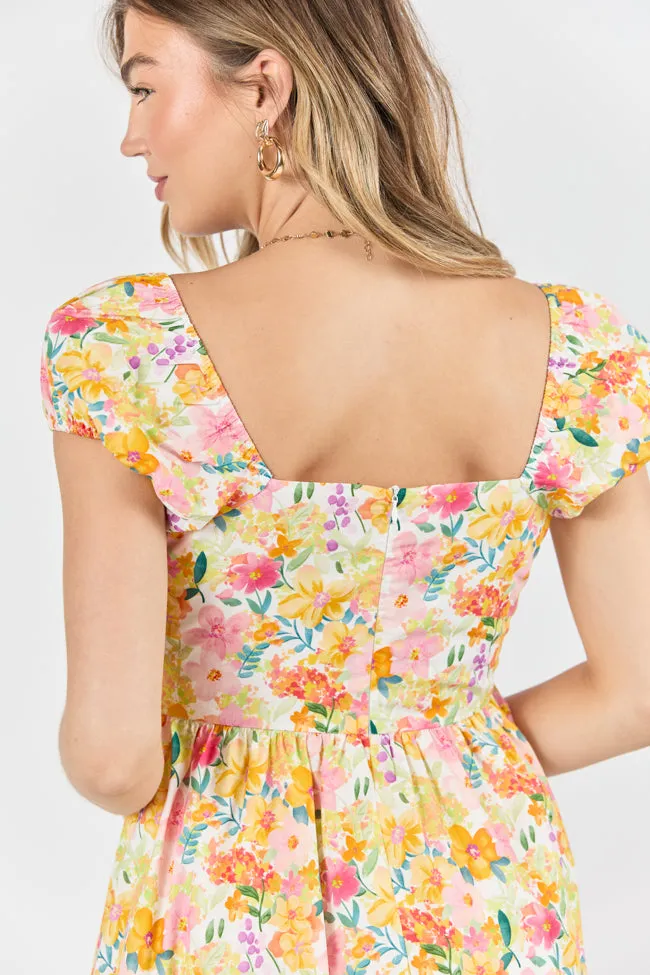 Dream Of Me Multi Floral Bubble Sleeve Mini Dress,Daily Outfit