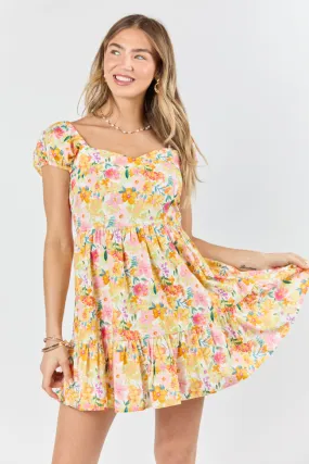 Dream Of Me Multi Floral Bubble Sleeve Mini Dress,Daily Outfit