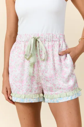 Dreamy Days Mixed Floral Satin Pajama Shorts,Women Pants