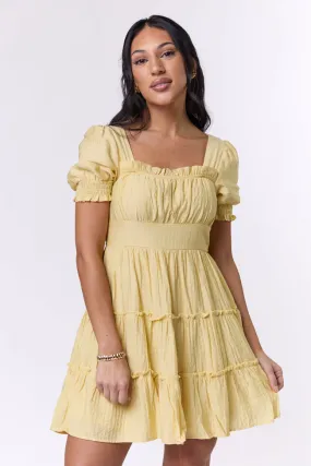Easily Loved Yellow Babydoll Short Sleeve Mini Dress,Daily Outfit