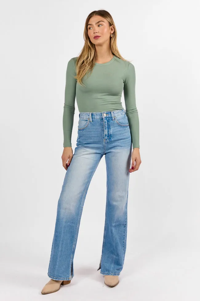 Emily Light Wash 90's Flare Split Hem Wide Leg Jeans,Women Pants