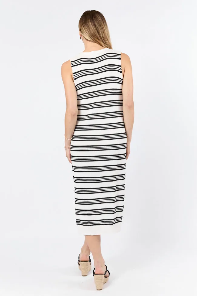 Endless Coastline Black and Ivory Striped Knit Sweater Dress,Daily Outfit