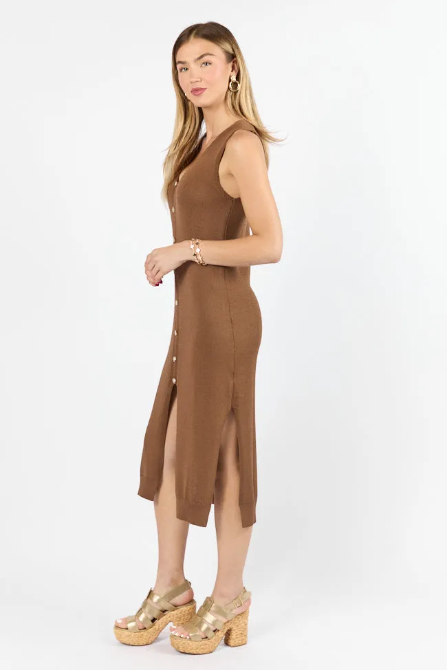 Endless Coastline Chocolate Knit Sweater Dress,Daily Outfit