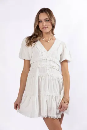 Enjoying Life White Ruffle Trim Mini Dress,Daily Outfit
