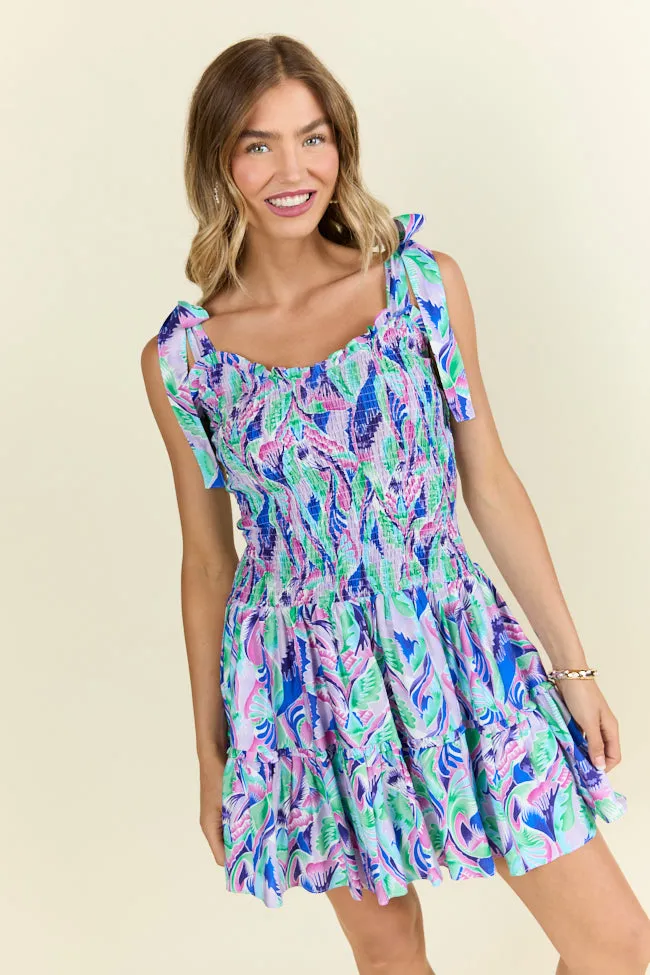 Enough For Me Colorful Feather Print Mini Dress,Daily Outfit