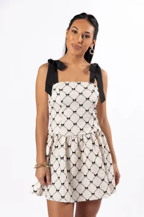 Every Occasion Ivory and Black Bow Dress,Daily Outfit