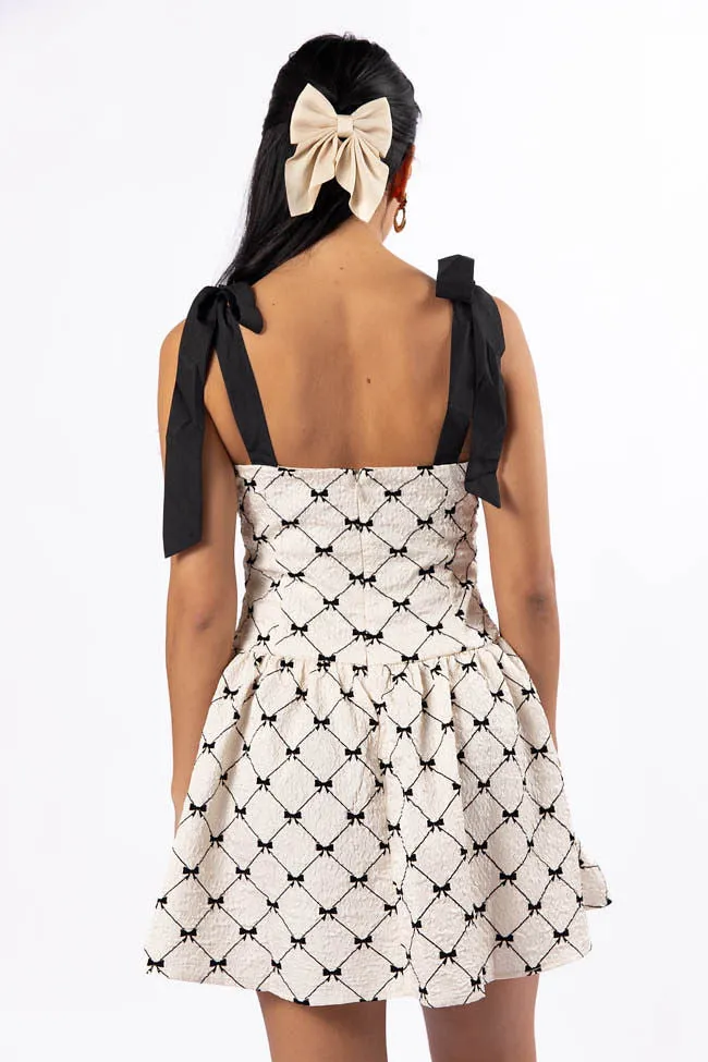 Every Occasion Ivory and Black Bow Dress,Daily Outfit
