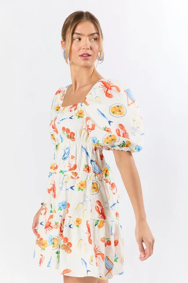 Everything I Love White Multi Icon Print Mini Dress,Daily Outfit