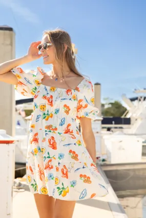 Everything I Love White Multi Icon Print Mini Dress,Daily Outfit