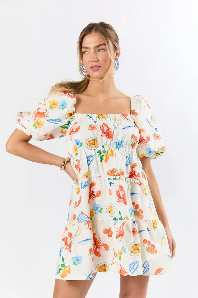 Everything I Love White Multi Icon Print Mini Dress,Daily Outfit