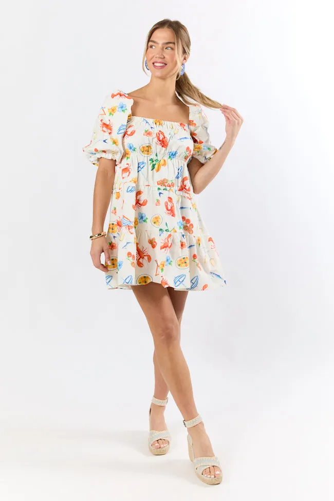 Everything I Love White Multi Icon Print Mini Dress,Daily Outfit