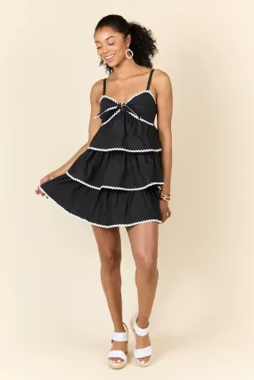 Exciting Love Black Scallop Trim Mini Dress SALE,Daily Outfit