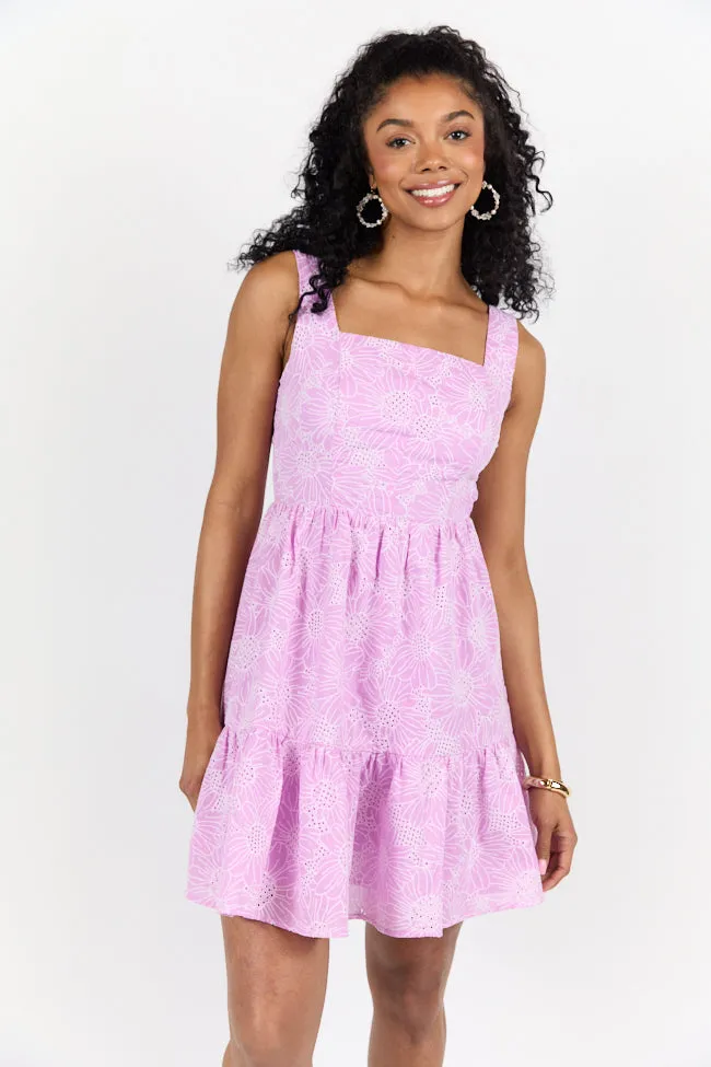 Eyelet Elegance Lavender Mini Dress SALE,Daily Outfit