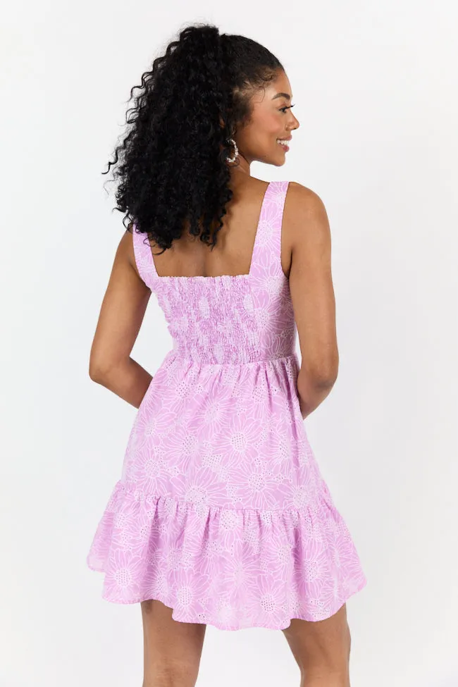 Eyelet Elegance Lavender Mini Dress SALE,Daily Outfit
