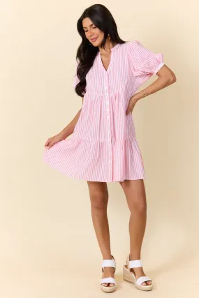 Faith In You Coral Striped Collared Mini Dress,Daily Outfit