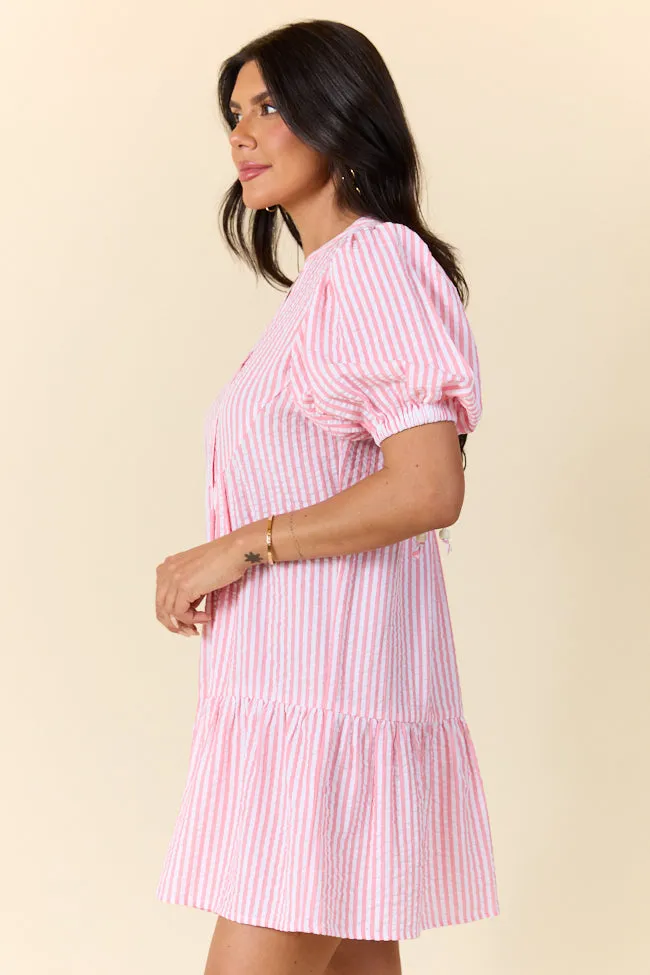 Faith In You Coral Striped Collared Mini Dress,Daily Outfit