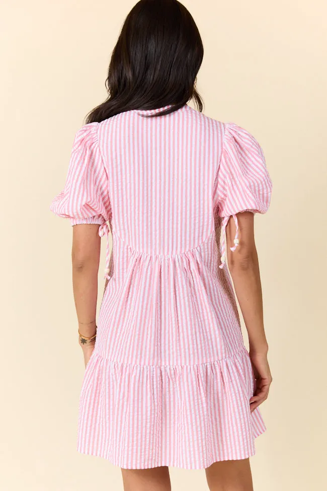 Faith In You Coral Striped Collared Mini Dress,Daily Outfit