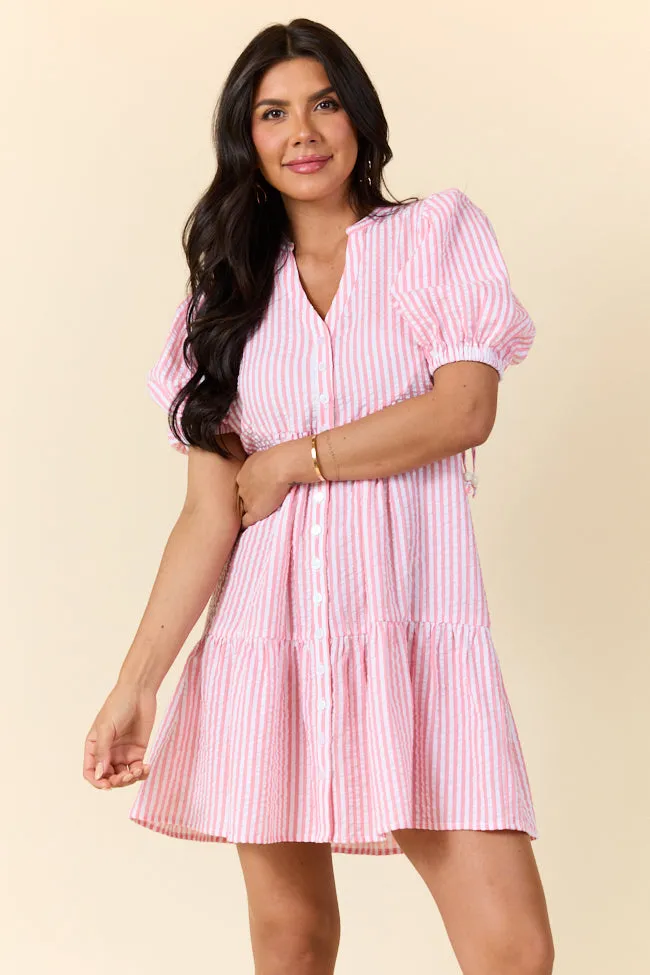 Faith In You Coral Striped Collared Mini Dress,Daily Outfit