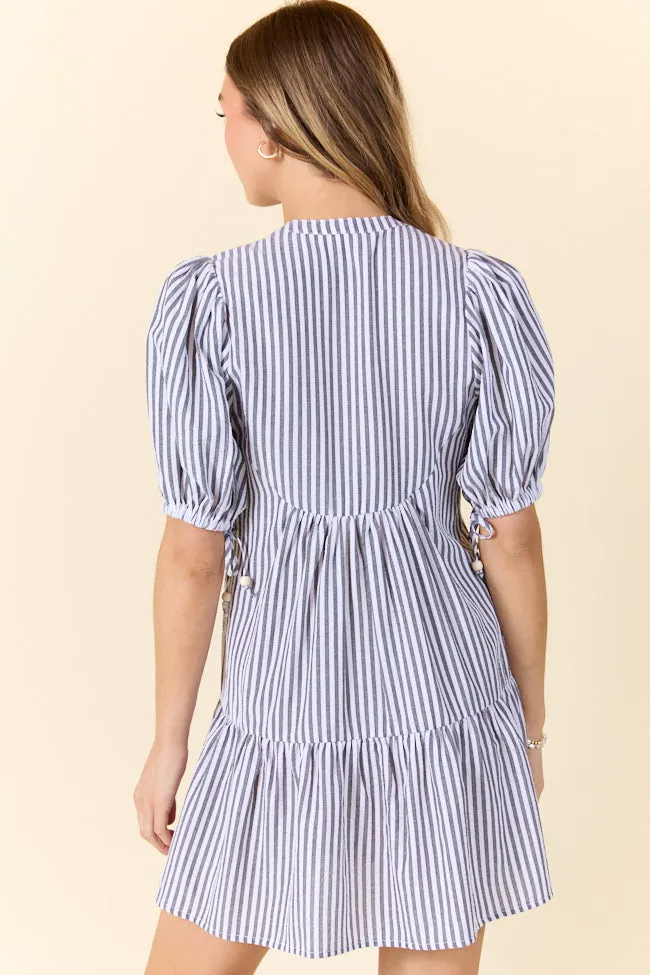 Faith In You Grey Striped Collared Mini Dress,Daily Outfit