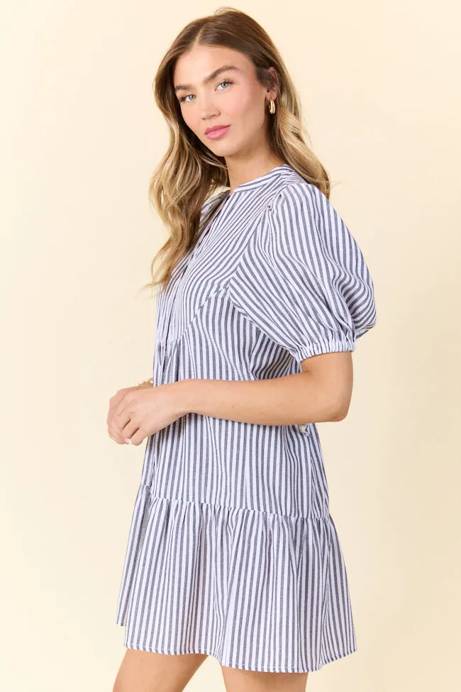 Faith In You Grey Striped Collared Mini Dress,Daily Outfit