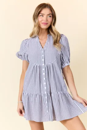 Faith In You Grey Striped Collared Mini Dress,Daily Outfit
