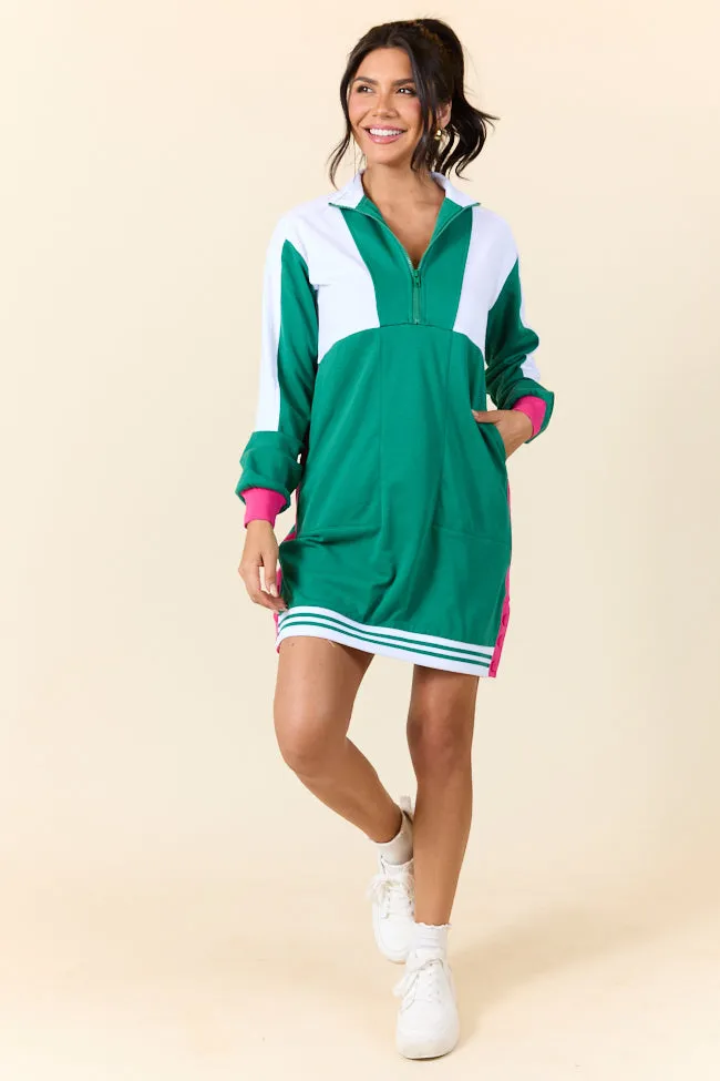 Finish Line Green Casual Long Sleeve Mini Dress,Daily Outfit
