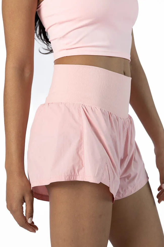 First Place Pink Ribbed Waistband Running Shorts,Women Shorts