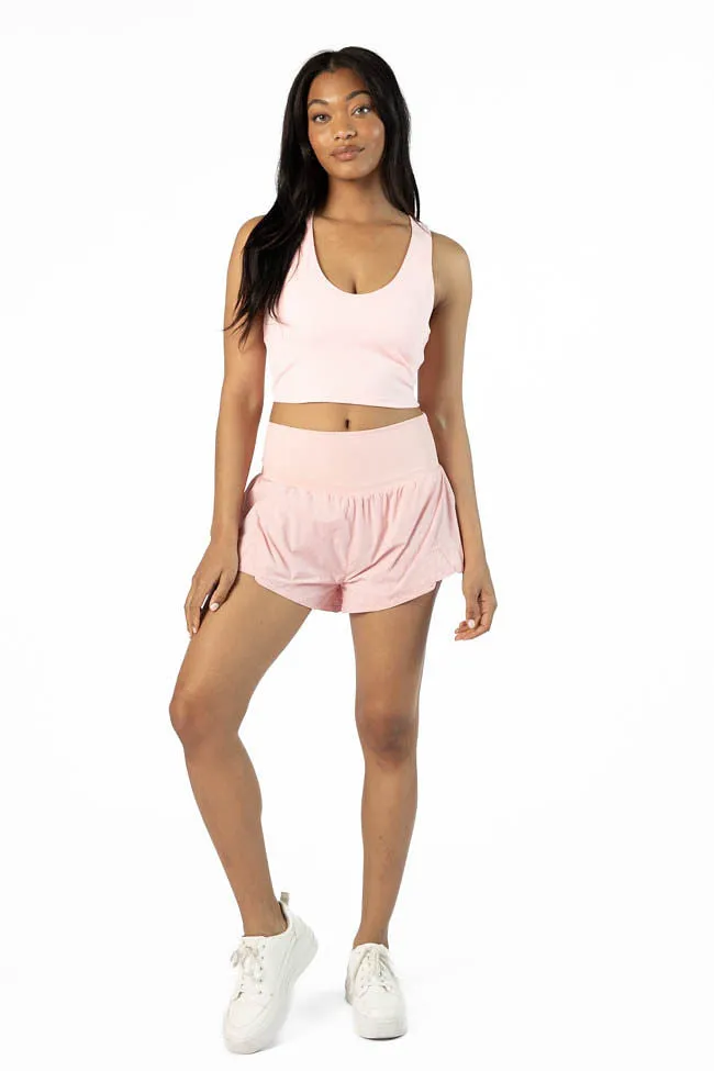 First Place Pink Ribbed Waistband Running Shorts,Women Shorts
