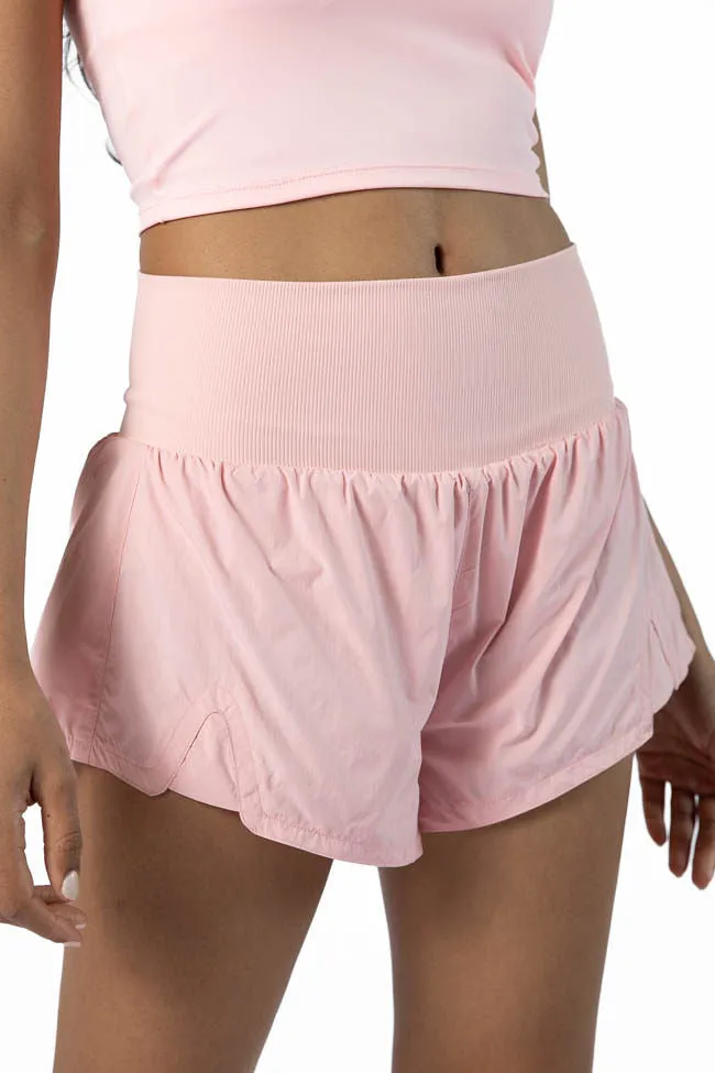 First Place Pink Ribbed Waistband Running Shorts,Women Shorts