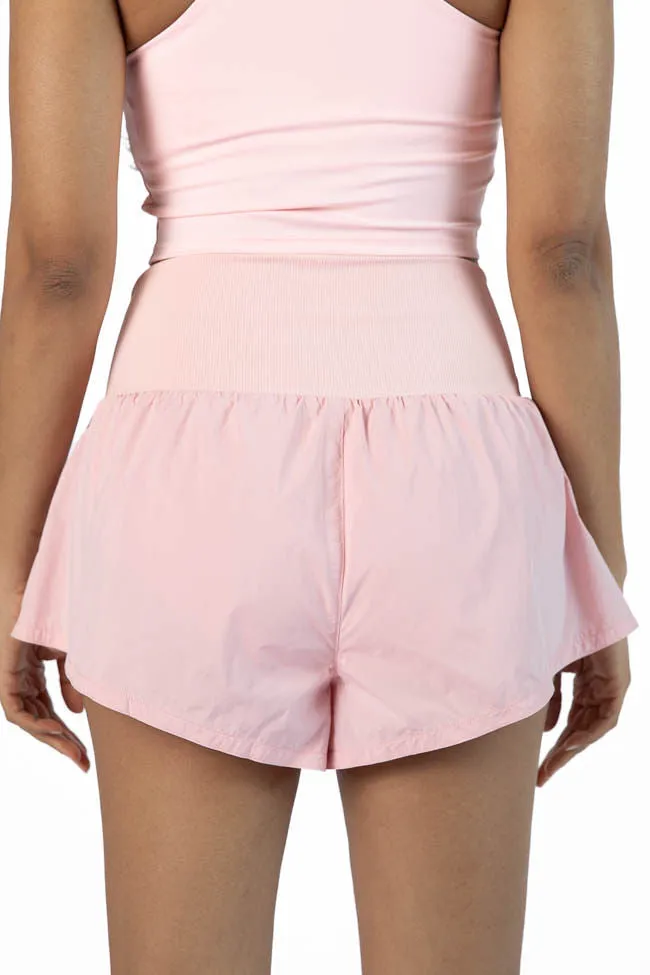 First Place Pink Ribbed Waistband Running Shorts,Women Shorts