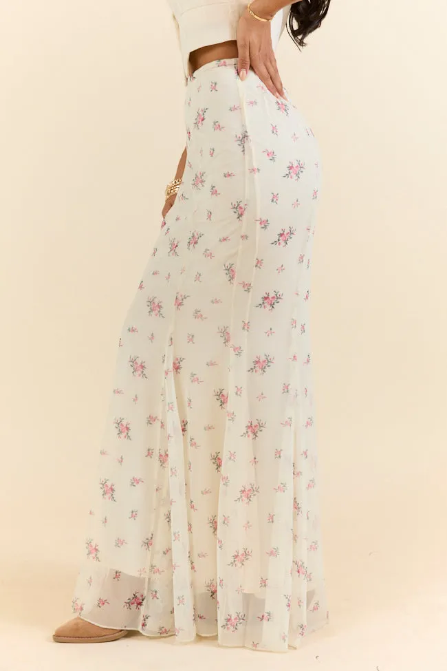Floral Echo Ivory and Pink Knit Maxi Skirt,Women Skirts Comfort