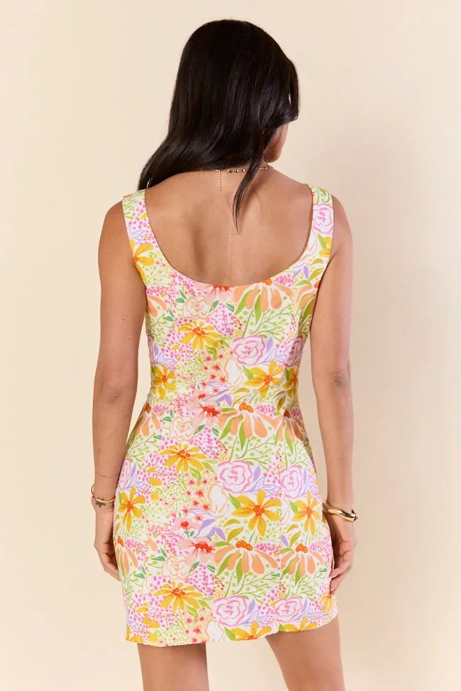 Floral Enchantment Square Neck Mini Dress SALE,Daily Outfit