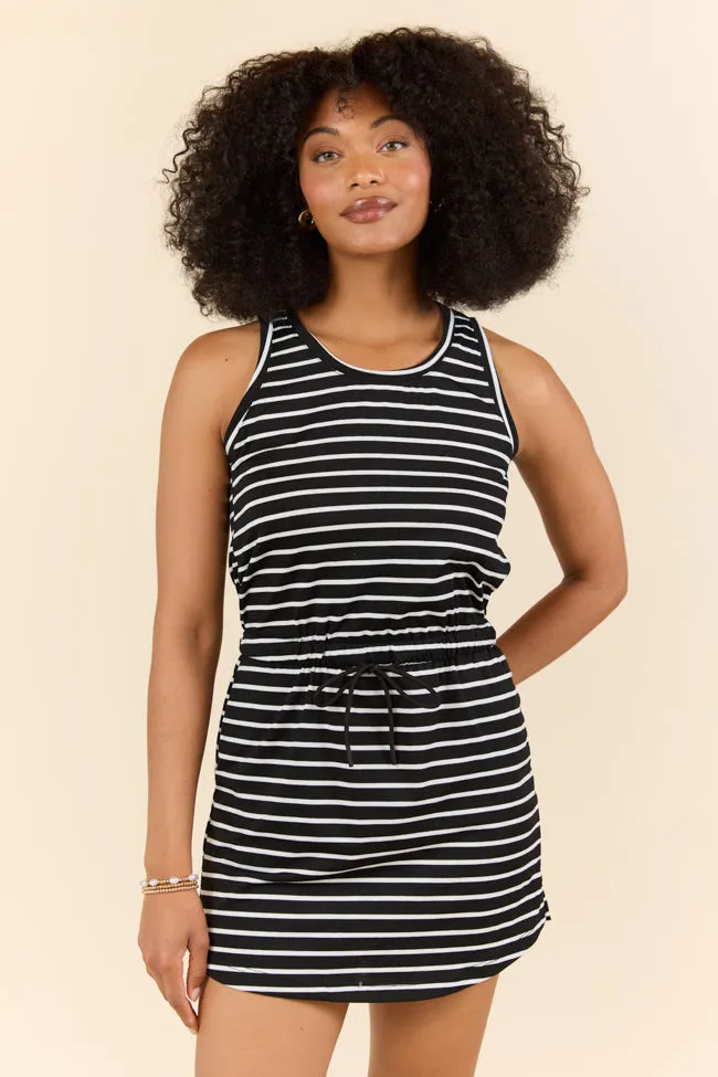 Follow Suit Black and White Casual Striped Mini Dress,Daily Outfit