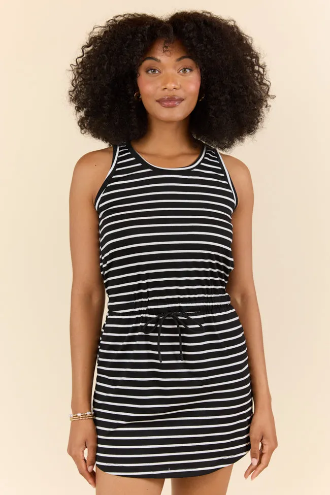 Follow Suit Black and White Casual Striped Mini Dress,Daily Outfit