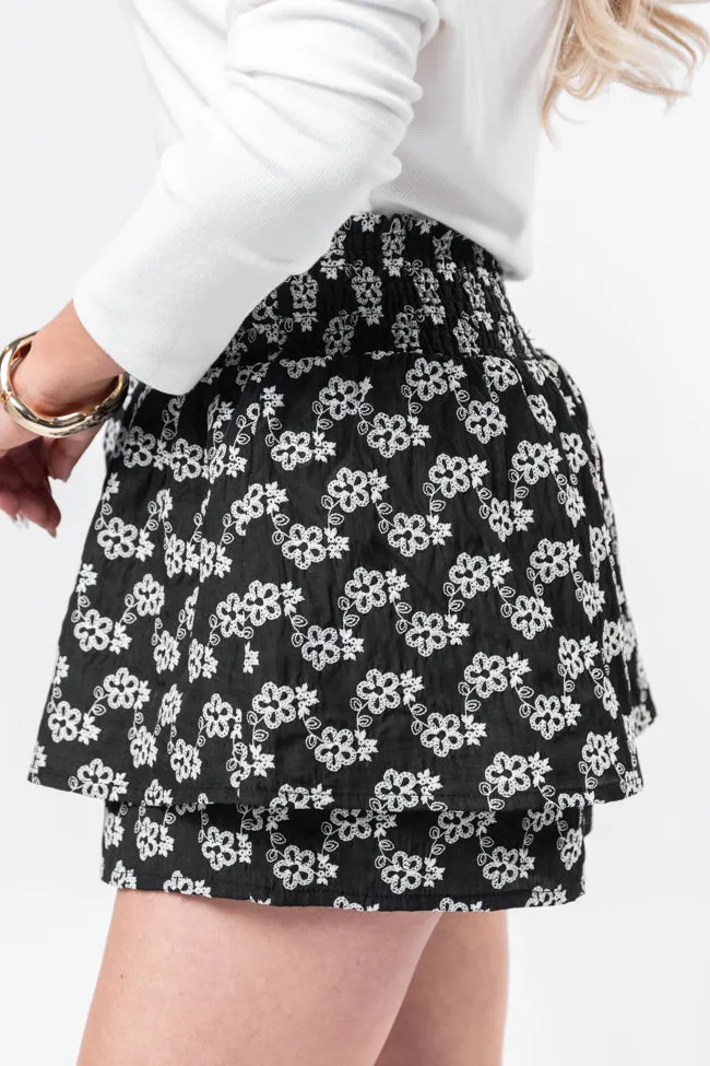 Garden Gathering Black Belted Floral Skort,Women Skirts Comfort