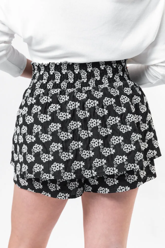 Garden Gathering Black Belted Floral Skort,Women Skirts Comfort