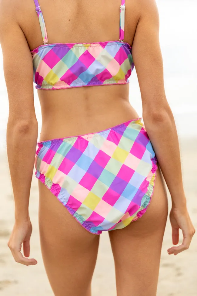 Going Swimmingly Multi Plaid Ruffle Detail Bikini Bottoms SALE,Swimwear