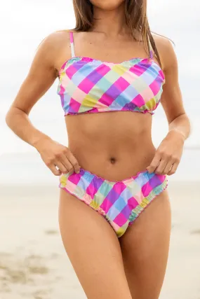 Going Swimmingly Multi Plaid Ruffle Detail Bikini Bottoms SALE,Swimwear