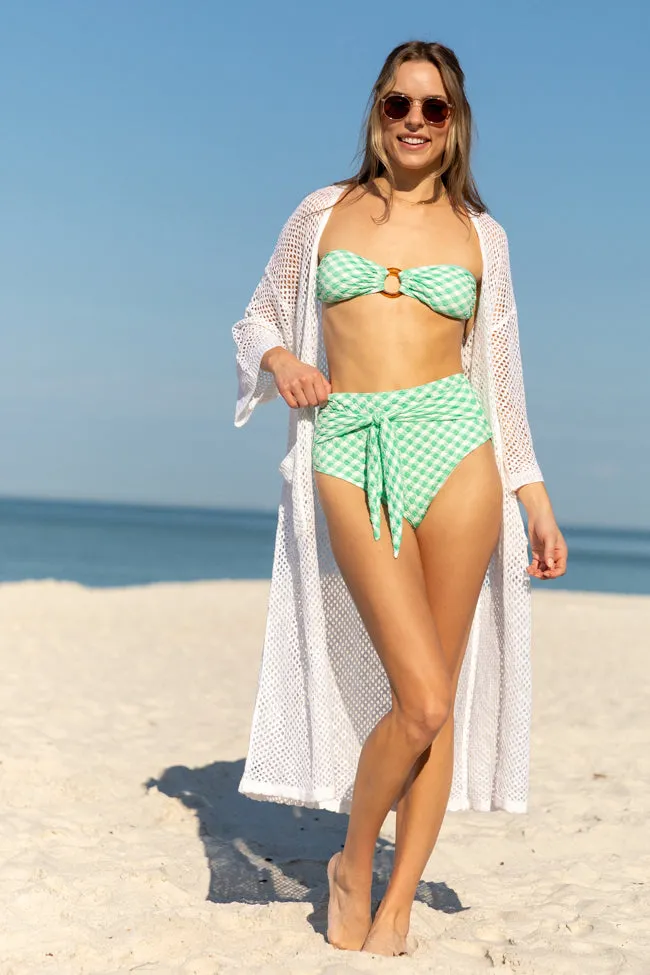 Golden Isle Green and Ivory Textured Tie Detail Bikini Bottom SALE,Swimwear
