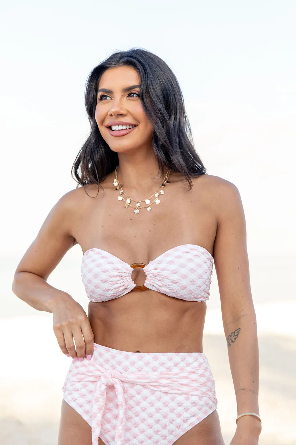 Golden Isle Pink Textured Ring Bikini Top SALE,Swimwear