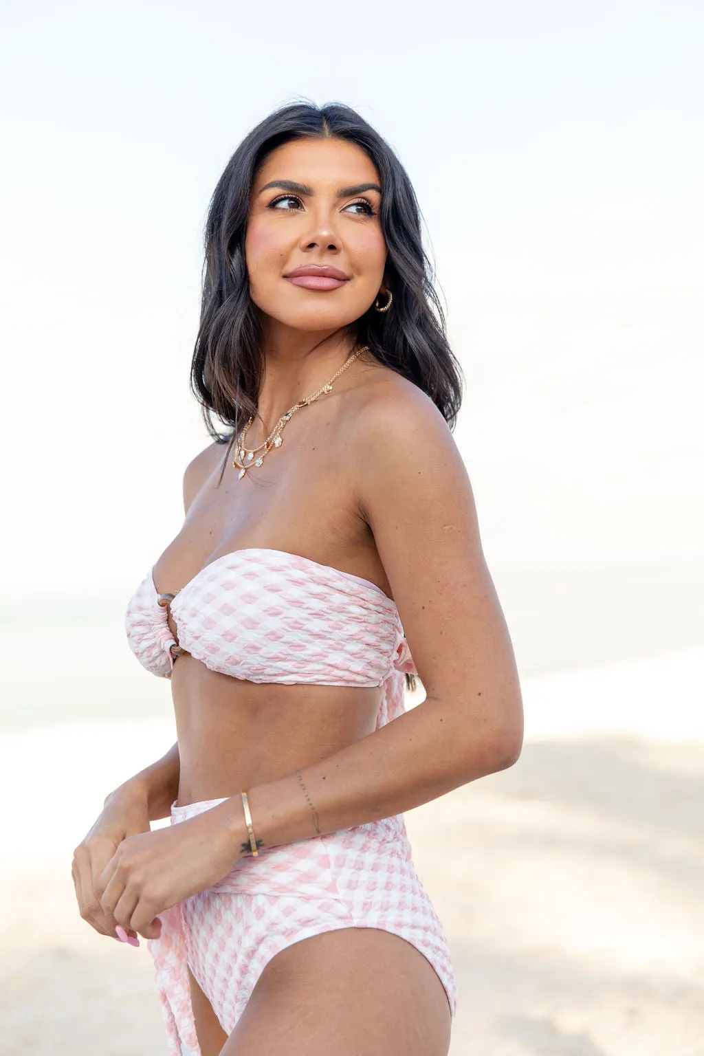 Golden Isle Pink Textured Ring Bikini Top SALE,Swimwear