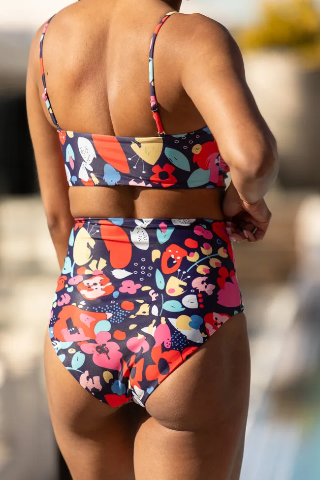 Golden Soul Navy Print Retro Bikini Bottoms,Swimwear