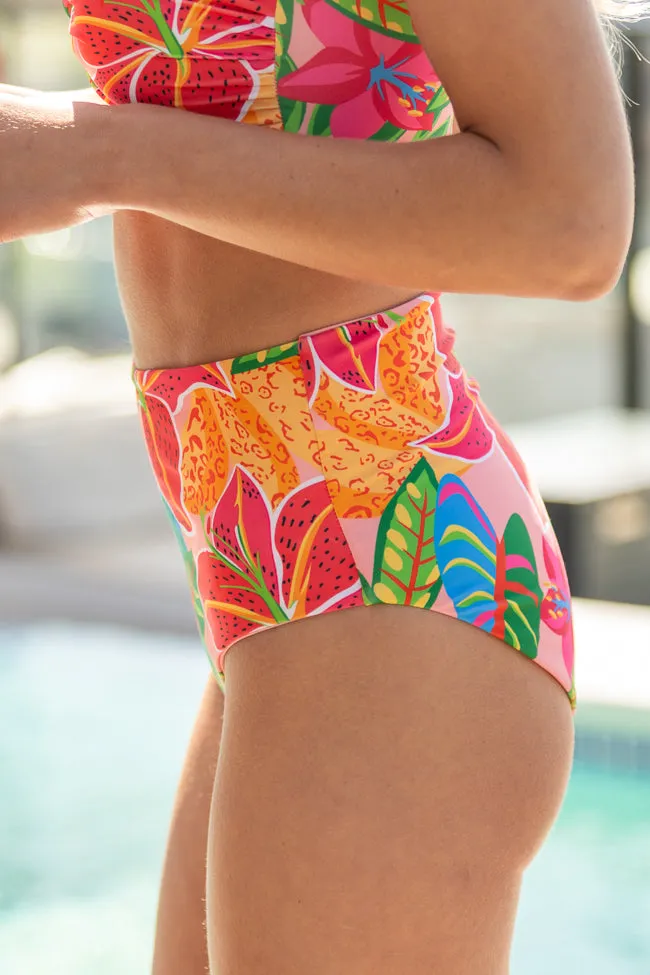 Golden Soul Pink Print Retro Bikini Bottoms SALE,Swimwear