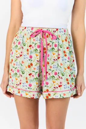 Good To Get Away Botanical Floral Pajama Shorts,Women Pants