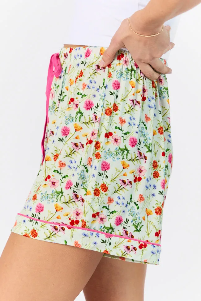 Good To Get Away Botanical Floral Pajama Shorts,Women Pants