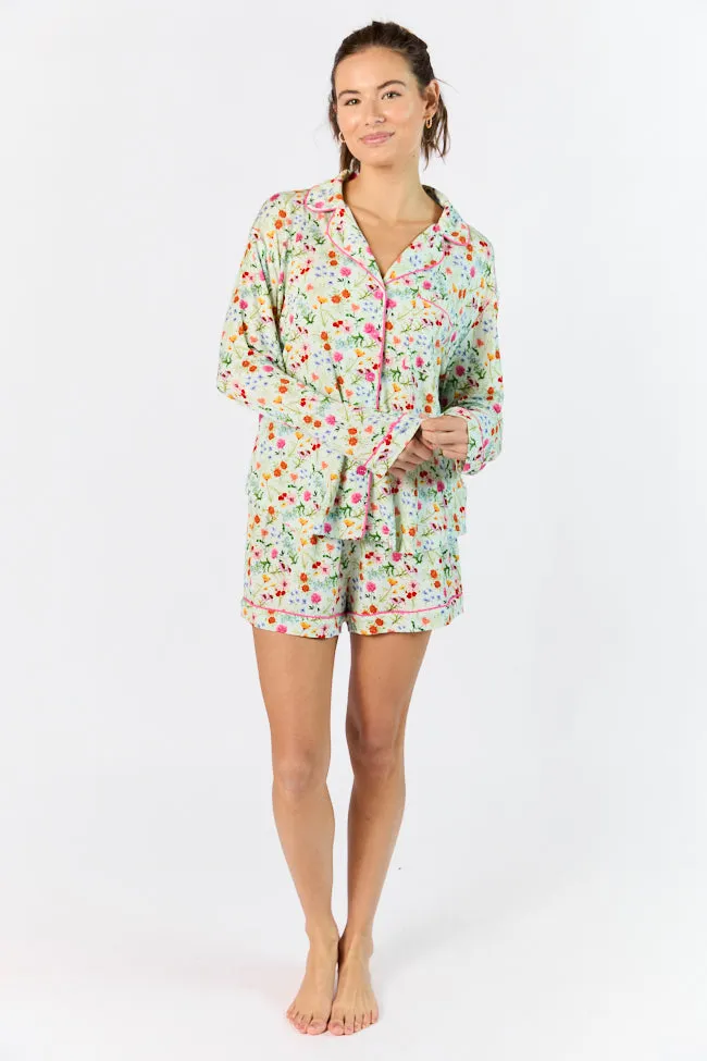 Good To Get Away Botanical Floral Pajama Shorts,Women Pants