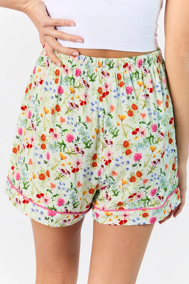 Good To Get Away Botanical Floral Pajama Shorts,Women Pants