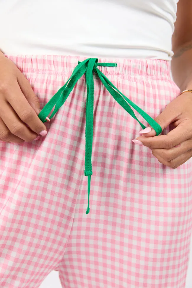 Good To Get Away Pink Gingham Pajama Pants,Women Pants